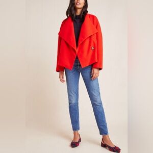 Anthropologie Sascha Asymmetrical Drop Shoulder Red Jacket Size XS